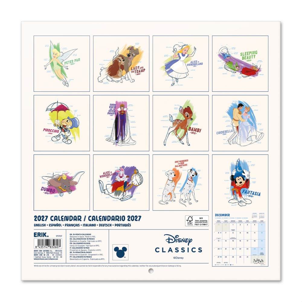 Grupo Erik Disney - Classics 2027 30X30 Calendar - Multicolours